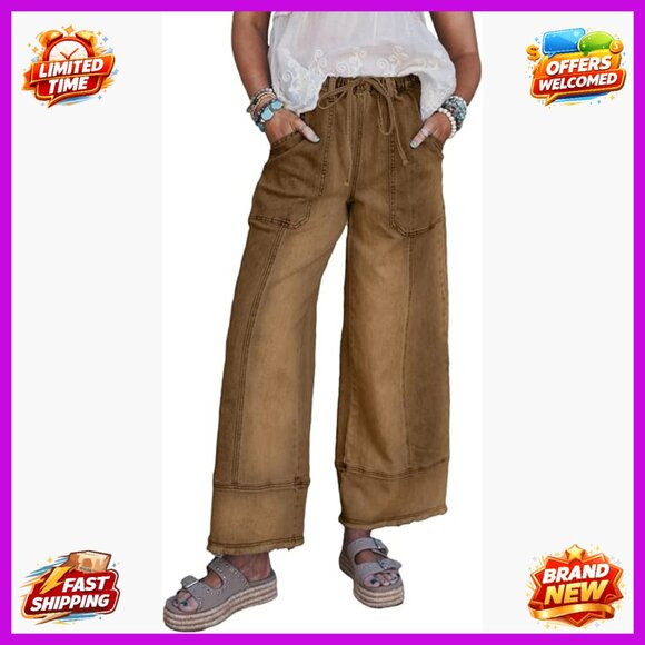 High Waisted Wide Leg Jeans Stretchy Drawstring Denim Pants